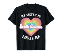 Mi Hermana en Dakota del Sur Me ama Corazón Retro Groovy USA Camiseta