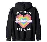 Mi Hermana en Delaware Me ama Corazón Retro Groovy USA Sudadera con Capucha