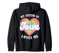Mi Hermana en Iowa me ama Heart Retro Groovy USA Sudadera con Capucha