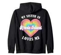 Mi Hermana En Rhode Island Me Ama Corazón Retro Groovy USA Sudadera con Capucha