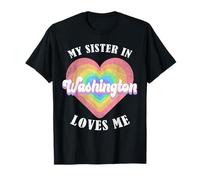 Mi Hermana en Washington me ama Heart Retro Groovy USA Camiseta