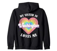 Mi Hermana en Washington me ama Heart Retro Groovy USA Sudadera con Capucha