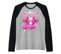 Mi Hermana es una sobreviviente del cáncer de Mama Sunflower Camiseta Manga Raglan