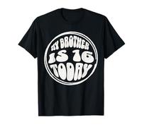 Mi Hermano es 16 Hoy Fiesta de cumpleaños 16 estética Groovy Camiseta