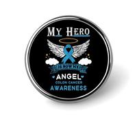 Mi héroe ahora es mi ángel. Insignia redonda de metal para concientización sobre el cáncer de colon. Broche de botón con elegante diseño patriótico. Insignias decorativas para hombres y mujeres.