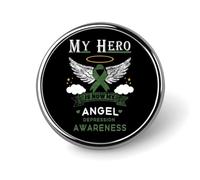 Mi héroe ahora es mi ángel. Insignia redonda de metal para concientización sobre la depresión. Broche de botón con elegante diseño patriótico. Insignias decorativas para hombres y mujeres.