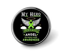 Mi héroe ahora es mi ángel. Pin de solapa redondo de metal con diseño de cáncer no Hodgkin. Broche de botón decorativo con elegante diseño patriótico para hombres y mujeres.