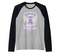 Mi héroe es Ahora mi ángel Concientización sobre el cáncer de páncreas Camiseta Manga Raglan