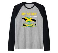 Mi Historia comenzó en Jamaica Bandera Orgullo Amantes jamaicanos Camiseta Manga Raglan