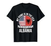 Mi hogar está en los EE. UU. Mis raíces están en la bandera de Albania Camiseta