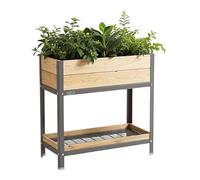MI HUERTO URBAN Jardinera Elevada Madera con Bandeja Recoge Aguas | Estructura Metálica | Mesa Cultivar Plantas Terraza Jardín Balcón Exterior | Gris Mate | HUERTO Alto - 90x40x90 cm