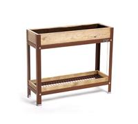 MI HUERTO URBAN Jardinera Elevada Madera con Bandeja Recoge Aguas | Estructura Metálica | Mesa Cultivar Plantas Terraza Jardín Balcón Exterior | Marrón | HUERTO Alto - 90x30x78 cm