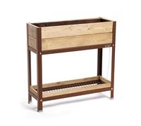 MI HUERTO URBAN Jardinera Elevada Madera con Bandeja Recoge Aguas | Estructura Metálica | Mesa Cultivar Plantas Terraza Jardín Balcón Exterior | Marrón | HUERTO Alto - 90x30x90 cm