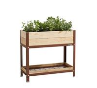 MI HUERTO URBAN Jardinera Elevada Madera con Bandeja Recoge Aguas | Estructura Metálica | Mesa Cultivar Plantas Terraza Jardín Balcón Exterior | Marrón | HUERTO Alto - 90x40x90 cm