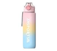 Mi Ko Mi Ka Botella de Agua Deportiva de 1 Litro | Sin BPA | Boquilla para Deporte de Varios Tipos | Opción Con Texto Motivacional (Rosa-Azul #B)