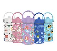 Mi Ko Mi Ka Botella de Agua para Niños de Acero Inoxidable 350ml - Térmica Reutilizable | Sin BPA | Mantiene 24H Frio / 12H Calor | Termo y Hermética - A Prueba de Fugas (Sirenas)