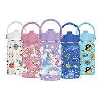 Mi Ko Mi Ka Botella de Agua para Niños de Acero Inoxidable 350ml - Térmica Reutilizable | Sin BPA | Mantiene 24H Frio / 12H Calor | Termo y Hermética - A Prueba de Fugas (Sirena y Unicornio)