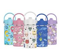 Mi Ko Mi Ka Botella de Agua para Niños de Acero Inoxidable 350ml - Térmica Reutilizable | Sin BPA | Mantiene 24H Frio / 12H Calor | Termo y Hermética - A Prueba de Fugas (Animales #B)