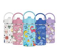 Mi Ko Mi Ka Botella de Agua para Niños de Acero Inoxidable 350ml - Térmica Reutilizable | Sin BPA | Mantiene 24H Frio / 12H Calor | Termo y Hermética - A Prueba de Fugas (Dinosaurios Azul)