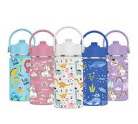 Mi Ko Mi Ka Botella de Agua para Niños de Acero Inoxidable 350ml - Térmica Reutilizable | Sin BPA | Mantiene 24H Frio / 12H Calor | Termo y Hermética - Doble Pared a Prueba de Fugas (Dinosaurios)