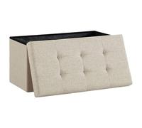 Mi Ko Mi Ka Puff Almacenaje Plegable Baúl de Almacenaje Multifuncional, Taburete Reposapiés, Banco de Cubo Soporta hasta 300 kg, para Sala de Estar, Dormitorio y Entrada - 76 x 38 x 38 cm (Beige)