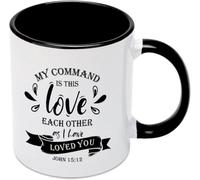 Mi mandamiento es este: Ámense los unos a los otros como yo los he amado. Tazas de café novedosas, taza de café de cerámica con impresión de doble cara para mamá, papá, amigo, esposa, esposo, regalo d