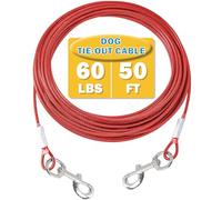 Mi Metty Cable de amarre para perros pequeños de hasta 60 libras, cadena de acero con clips duraderos, para exteriores y correa de patio (rojo, 60 libras, 50 pies)
