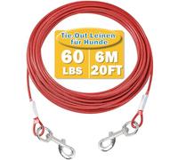 Mi Metty Tie-Out Correa para perros, 6 m, resistente a la masticación, correa para perros pequeños de hasta 60 libras (rojo, 20 ft(6 m)