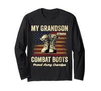 Mi Nieto USA Botas de Combate Orgulloso Veterano del Abuelo del ejército Manga Larga