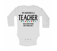 Mi padrino es un profesor ¿qué superpotencia tiene el tuyo? Chaleco de manga larga para bebé, personalizable, para niños y niñas, color blanco, 3 a 6 meses