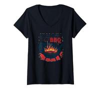 Mi País 'Tis De Barbacoa Camiseta Cuello V, Mujer, Negro, S