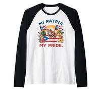 Mi Patria My Pride Patrimonio Puertorriqueño Coquí & Diseño Bandera Camiseta Manga Raglan