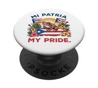 Mi Patria My Pride Patrimonio Puertorriqueño Coquí & Diseño Bandera PopSockets PopGrip Adhesivo