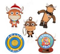 Mi Pequeña Fábrica Grand Prix Soporte para Móvil Mesa + Llavero Vaquilla + Tiny + Adorno 3D + Fidget Spinner Regalo Original del Grand Prix del Verano para Fans del Programa de TV, Spinner Antiestrés