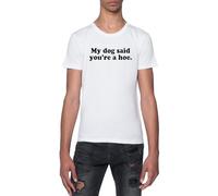 Mi Perro Dijo Que Eres Una Zorra Camiseta De Manga Corta Blanca con Cuello Redondo para Hombre T-Shirt Short Sleeve White Crewneck tee For Men