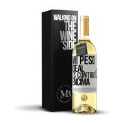 «Mi peso ideal es contigo encima» Mensaje en una Botella. Vino Blanco Premium Verdejo Joven + Gift Box. Etiqueta Blanca PERSONALIZABLE