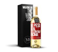 «Mi peso ideal es contigo encima» Mensaje en una Botella. Vino Blanco Premium Verdejo Joven + Gift Box. Etiqueta Roja PERSONALIZABLE