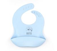Mi Pipo - Babero Silicona Bebe Personalizado Celeste con Nombre