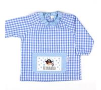 Mi Pipo - Babi Escolar Infantil Con Nombre Personalizado - Pirata Azul | Baby Guarderia de Tejido Popelín y Bolsillo Delantero | Bata Escolar Talla 2-3 Años | Diseño Funcional y Fácil de Lavar