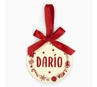 Mi Pipo - Bola Navidad Madera Personalizada con Nombre | Decoración Árbol Navideño | Cinta para Colgar y Lazo | 10 cm de Diámetro | Ideal para Regalar | Vinilo Adhesivo Rojo | Hecho en Madera Natural