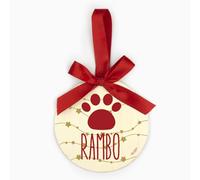Mi Pipo - Bola Navidad Madera Personalizada - Huella y Guirnalda | Decoración Árbol Navideño | Cinta para Colgar y Lazo | 10 cm de Diámetro | Vinilo Adhesivo Rojo | Hecho en Madera Natural
