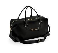Mi Pipo - Bolsa de Viaje Mujer Personalizada Negro - Colección Woman | Bolsa Deporte Personalizada con Nombre, Cuero Vegano Saffiano, 25L | Correa Ajustable, Cremallera XL, Bolsillo Interior