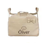 Mi Pipo - Bolso Carro Bebé Personalizado - Beige | Bolsa de Maternidad para Carro y Hospital | Bolso Maleta Carrito Bebé de Polipiel Acolchado con Nombre Bordado | Fabricado en España | 43x30x23 cm