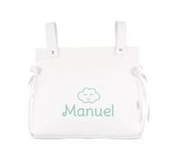 Mi Pipo - Bolso Carro Bebe Personalizado Panera con Nombre - Blanco | Bolsa Carrito Bebé de Polipiel con Cremallera | Bolso Maternidad Organizador para Carrito | Fabricado en España | 37x33x13 cm