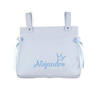 Mi Pipo - Bolso Carro Bebe Personalizado Panera con Nombre - Celeste | Bolsa Carrito Bebé de Polipiel con Cremallera | Bolso Maternidad Organizador para Carrito | Fabricado en España | 37x33x13 cm