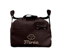 Mi Pipo - Bolso Maleta de Bebé Personalizado - Chocolate | Bolsa de Maternidad para Carro y Hospital | Bolso Carrito Bebé de Polipiel Acolchado con Nombre Bordado | Fabricado en España | 43x30x23 cm