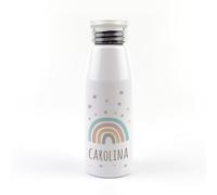 Mi Pipo - Botella Aluminio Niños Personalizada - Arcoiris Soft | Botella Agua Niños 500 ml | Ligera, Resistente y Cómoda | Con Tapón de Rosca y Asa de Silicona | Ideal para Escuelas, Deportes y Viajes