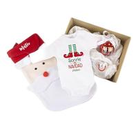 Mi Pipo - Cajita Navidad Bebé Personalizada - Papa Noel | Pack con Body Navidad Bebe, Chupete Personalizado, Calcetín, Bola Decorativa y Caja Regalo | Primera Navidad | Set Regalo Bebe Original