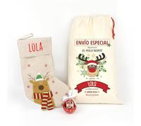 Mi Pipo - Cajita Navideña Infantil Personalizada - Reno Bebe | Calcetin Navideño Personalizado, Saco Regalos y Bola Decorativa Árbol | Navidad Personalizada para Niños | Caja Regalo Incluida