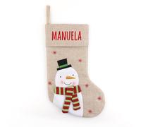 Mi Pipo - Calcetin Navidad Personalizado Yute - Muñeco de Nieve | Calcetín Navidad Chimenea Decorativo 25x40 cm con Cinta para Colgar | Personalización con Nombre, Cómodo | Decoración Navideña